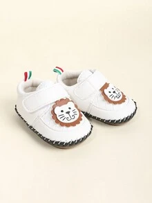 1副卡通動物圖案小獅子Pu鞋帶設計軟橡膠防滑運動鞋，舒適透氣，適合0-18個月的新生兒、嬰兒和幼兒，在所有季節都合適 - 白色 - 查看 3