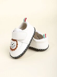 1副卡通動物圖案小獅子Pu鞋帶設計軟橡膠防滑運動鞋，舒適透氣，適合0-18個月的新生兒、嬰兒和幼兒，在所有季節都合適 - 白色 - 查看 4