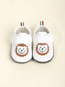 1副卡通動物圖案小獅子Pu鞋帶設計軟橡膠防滑運動鞋，舒適透氣，適合0-18個月的新生兒、嬰兒和幼兒，在所有季節都合適 - 白色 - 查看 5