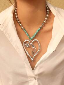 1件復古綠松石鋅合金銀色心形吊墜項鏈,代表12月份的含義,適合情人節,假期和日常穿戴,禮盒包裝 - 復古大愛心形狀12個月意義 - 查看 3