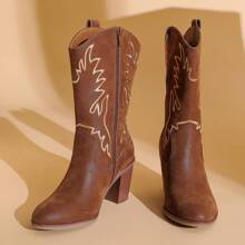 Women'S Wide Width Cowboy Cowgirl Boots Wide Calf Pointed Toe Pump Heel Women'S Western Boots. - 棕色 - 查看 6