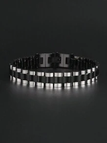 1pc Fashionable Business Style Stainless Steel Bracelet - Black - View 1
