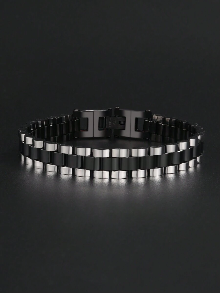 1pc Fashionable Business Style Stainless Steel Bracelet - Black - View 1