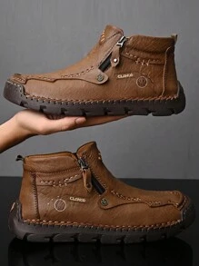 Clohoo品牌獨家手工縫製手工休閒男鞋防滑耐磨減震高筒靴子舒適透氣 - 卡其色 - 查看 8