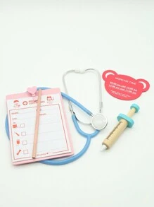 1入組木質兒童醫療器材遊戲屋模擬醫生玩具套裝女護士醫生聽診器兒童禮物（5件套） - 彩色 - 查看 5