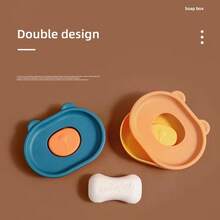 1 件兩層卡通熊設計肥皂盒帶排水,可愛肥皂架適用於宿舍浴室,無需鑽孔 - 橘色 - 查看 3