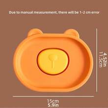 1 件兩層卡通熊設計肥皂盒帶排水,可愛肥皂架適用於宿舍浴室,無需鑽孔 - 橘色 - 查看 2