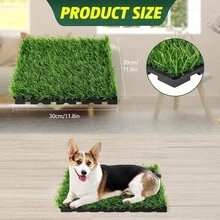 3/6/9 Pcs Artificial Grass Tiles With Interlocking System, Indoor Outdoor Turf Mat Squares Grass Rug,Synthetic Fake Grass For Dogs, Pets, Patio And Balcony - Green 3 PCS - View 2