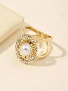 1入組女士鋅合金高級中空橢圓珍珠時尚圍巾扣 - 金色 - 查看 1