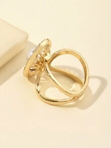 1入組女士鋅合金高級中空橢圓珍珠時尚圍巾扣 - 金色 - 查看 2