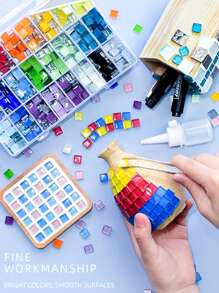 1bag/50pcs Square Mosaic Tile Stickers, Diy Colorful Free Stone Mosaic Grains For Handcrafting, Jewelry Making Material Accessories - Yellow - View 7