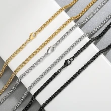 1pc Fashionable Stainless Steel Wheat Chain Necklace For Men, Waterproof And Non-Fading, Suitable For Single Chain Wear Or Any Pendant Matching - Silver - View 3