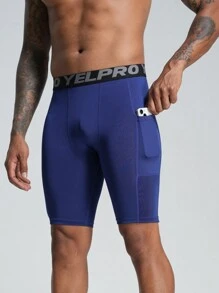 男士健身訓練健美短褲,有口袋,透氣排汗,輕盈彈性 - 黑色 - 查看 4