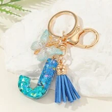 1入新款女士鑰匙扣,漸變藍色字母、水晶、閃粉、蝴蝶、流蘇吊飾,適用於情人節和聖誕紀念品或diy禮物 - 彩色 - 查看 15