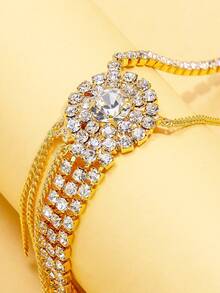 1條銀色長流蘇項鍊,帶鑲嵌鑽石細節,時尚肩鏈 - 銀色 - 查看 5