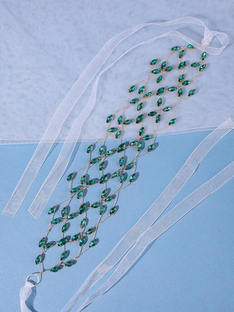 1入組女士簡單公主風格鑲鑽頭箍,精緻的頭髮配件,適用於婚禮、派對和日常穿著。 - 綠色 - 查看 2