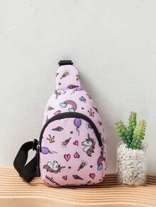 1 件男女通用可愛卡通圖案聚酯斜背包/腰包帶可調節肩帶和拉鍊閉合 - 適合戶外、學校、旅行和存儲 - 粉色 - 查看 1