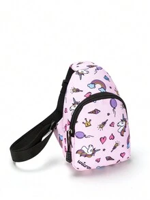 1 件男女通用可愛卡通圖案聚酯斜背包/腰包帶可調節肩帶和拉鍊閉合 - 適合戶外、學校、旅行和存儲 - 粉色 - 查看 6
