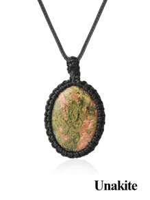 1個橢圓自然石項鍊水晶項鍊,繩套裝自然石英項鍊,適用於女士男士編織靈性飾品 - Necklace - 查看 15