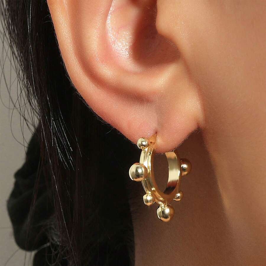 1對極簡主義幾何形耳環,極簡設計和中空細節-非常適合女性的日常穿著和休閒時尚服裝 - 金色 - 查看 1