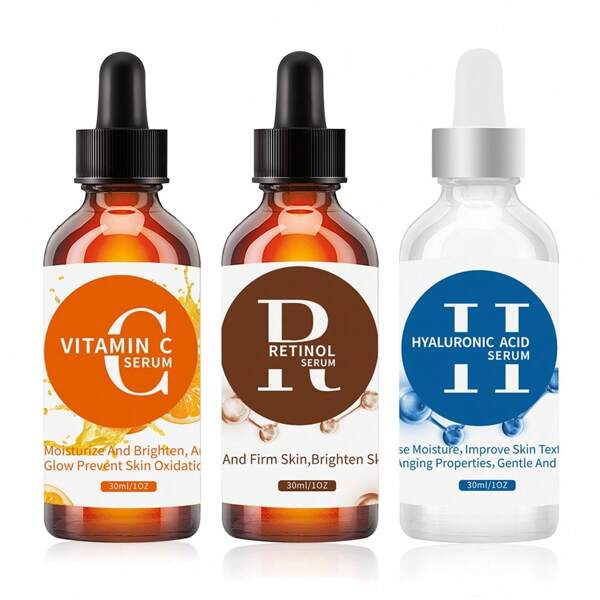Anti Aging Serum Set For Face 3 PCS Hyaluronic Acid Retinol Serum & Vitamin C Serum Perfect For Smoothing Wrinkles Dry Skin Fine Lines