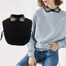 女性蕾絲雪紡可拆卸史努比襯衫假領子刺繡花假半身衣領 - 白色 - 查看 10