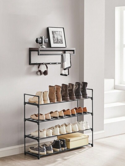 Scarpiera Salvaspazio A 4 Livelli Impilabile - Organizer Per Scarpe In Nero Per Ingresso, Corridoio, Armadio E Bagno