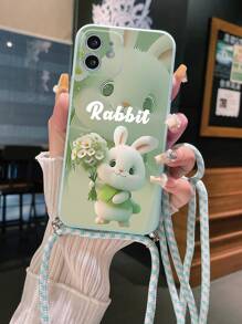 1 件淡蓝色兔子花卉哑光边缘手机壳，适用于 Apple///Redmi/VIVO - 青碧色 - 查看 1