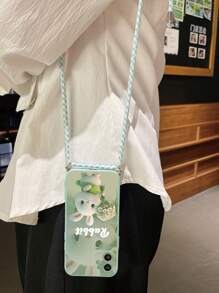 1 件淡蓝色兔子花卉哑光边缘手机壳，适用于 Apple///Redmi/VIVO - 青碧色 - 查看 2