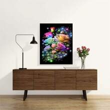 情人節玫瑰鑽石畫套件,diy鑽石畫,1入組5d牆面裝飾手工藝品,適合鑽石畫愛好者的適中禮物,節日禮物,無框畫布 - 彩色 - 查看 4