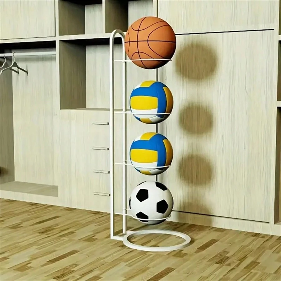 White  Four Layer Ball Storage Rack, Basketball Display Rack, Portable Outdoor Ball Rack Bracket, Used For Basketball, Football, Volleyball - White - View 1