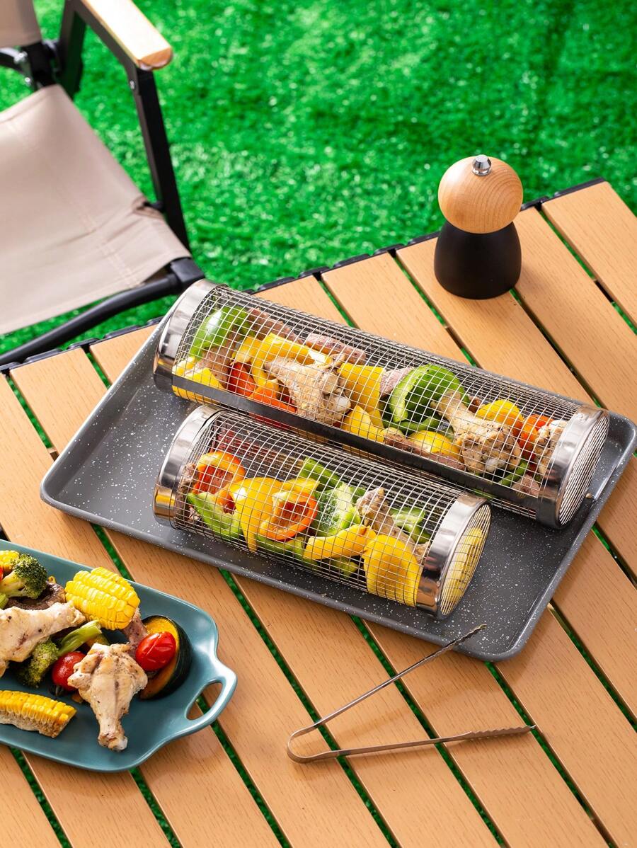 1入全不銹鋼煙熏網圓形滾動煽動管,適用於戶外燒烤 - 銀色 - 查看 1