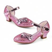 Girls Princess Shoes Sequins Sweet Bows High Heels Wedding Party Dress Shoes Dance Bright Diamond Cosplay Christmas Festival Shoes Pink Blue Purple Gold Silver - 淺粉色 - 查看 6