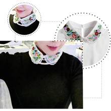 女性蕾絲雪紡可拆卸史努比襯衫假領子刺繡花假半身衣領 - 白色 - 查看 7