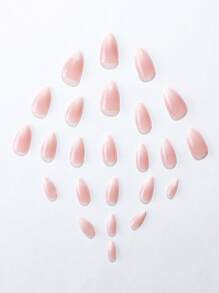 24pcs Short Almond Shaped Minimalist Sexy Wind Pink & White Ombre Glitter False Nails With 1pc Buffing Strip & 1pc Jelly Gel Press On Nails Supplies - Multicolor - View 5