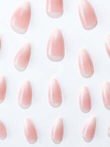 24pcs Short Almond Shaped Minimalist Sexy Wind Pink & White Ombre Glitter False Nails With 1pc Buffing Strip & 1pc Jelly Gel Press On Nails Supplies - Multicolor - View 6