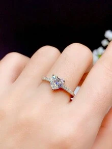 Women's Heart-Shaped Engagement Ring Made Of S925 Sterling Silver - White - View 5