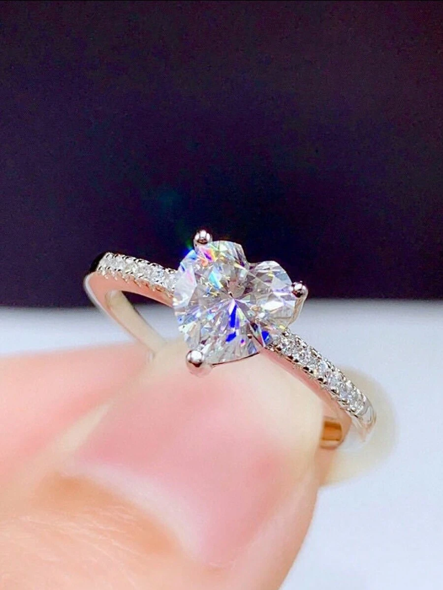 Women's Heart-Shaped Engagement Ring Made Of S925 Sterling Silver - White - View 1