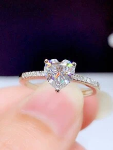 Women's Heart-Shaped Engagement Ring Made Of S925 Sterling Silver - White - View 2