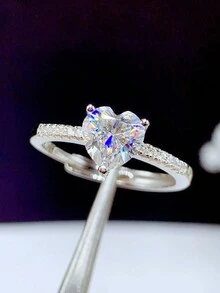 Women's Heart-Shaped Engagement Ring Made Of S925 Sterling Silver - White - View 7