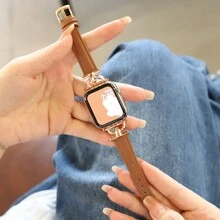 1條女士棕色皮革錶帶,帶有時尚魅力,適用於 38/40/41/42144/45/49mm Applewatch Ultra/se/8/7/6/5/4/3/2/1,生日情人節/女友禮物 - 棕色 - 查看 6