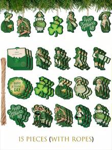 15入組聖派翠克節幸運女孩信封帽、木質吊飾套裝、繩索裝飾,適用於桌子和窗戶、家庭派對裝飾,節日配件和派對用品 - 彩色 - 查看 1