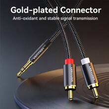 VENTION AUX 3.5mm 转 2RCA 线缆 1m 尼龙编织耳机 3.5mm 插孔立体声转双 RCA 导线音频 Y 型分线器线兼容 DJ 控制器 Hi-Fi 放大器扬声器
