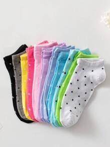 5/10 双女士/女童短袜，纯色/花卉图案，防臭，吸湿排汗，休闲款，适合学生、成人、运动、度假、日常穿着。多种颜色和款式随机发货。 - 彩色 - 查看 4