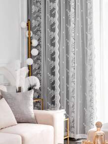 1片灰色雙層窗簾,附帶花邊花紋和透明薄紗簾,用於阻擋光線,保溫裝飾家居。適用於女孩房,兒童房,客廳,臥室等等。 - 灰色 - 查看 7