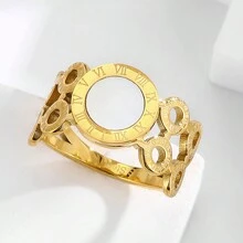 1枚時尚復古、簡約、獨特設計不鏽鋼羅馬數字裝飾戒指,適合男女日常佩戴和晚會配飾,以及情人節禮物 - 數位戒指 - 查看 3