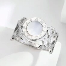 1枚時尚復古、簡約、獨特設計不鏽鋼羅馬數字裝飾戒指,適合男女日常佩戴和晚會配飾,以及情人節禮物 - 數位戒指 - 查看 4