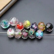 10入組8mm切面玻璃珠子,嵌著花瓣;diy手鍊、項鍊製作配件 - 黑色 - 查看 5