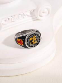 1pc Two Tone Oil Drop Knight's Cross Ring - Antique Silver - View 4