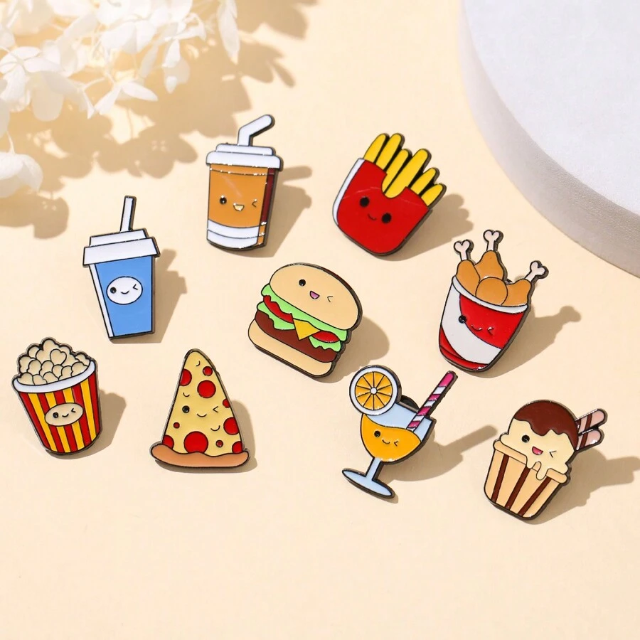 1pc Universal Clothing Accessory Mini Western Food Themed Badge, Cute Chicken Leg, Burger, Pizza, Popcorn, Ice Cream Collar Brooch - Cola - View 1